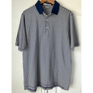 Martin Men's Medium 100% Pima Cotton Blue/White Striped Golf Polo Breathable